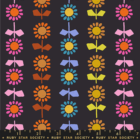 PREORDER CANVAS Catnap Daisy Stripe in Black RS4136 17L - Ruby Star Society Sold by the Yard